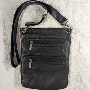 Margot‎ Black Leather Messenger Crossbody With Silver Hardware Adjustable Strap